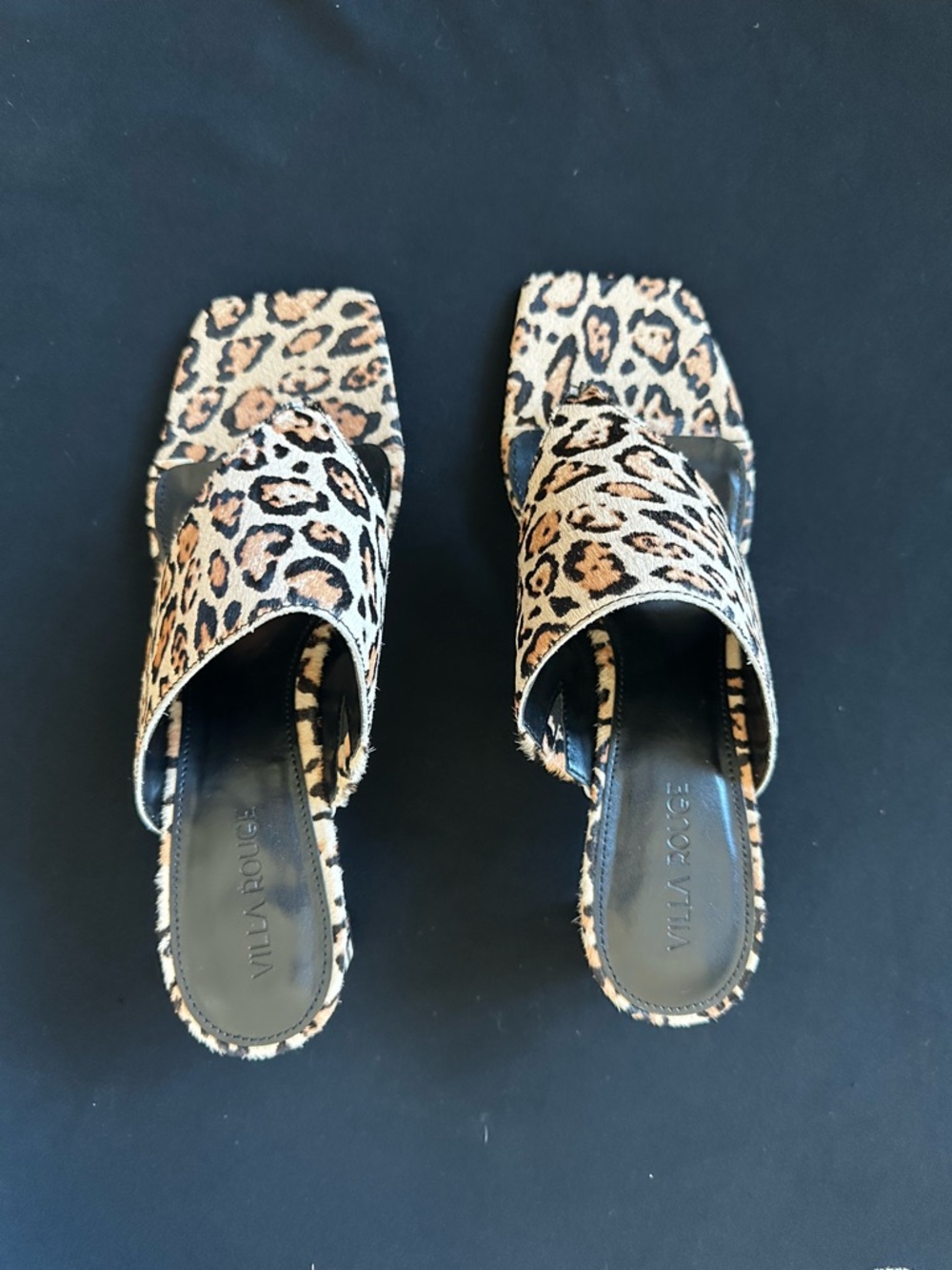 Villa rouge Danica square toe Leopard Print Slide Sandals Women's Black and Tan